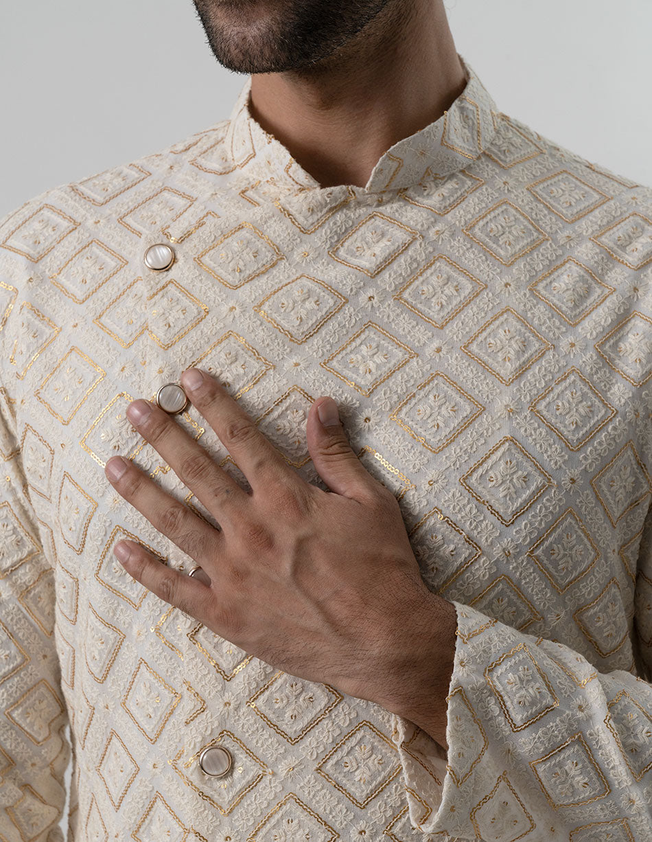 Ivory Zari Diamond Kurta