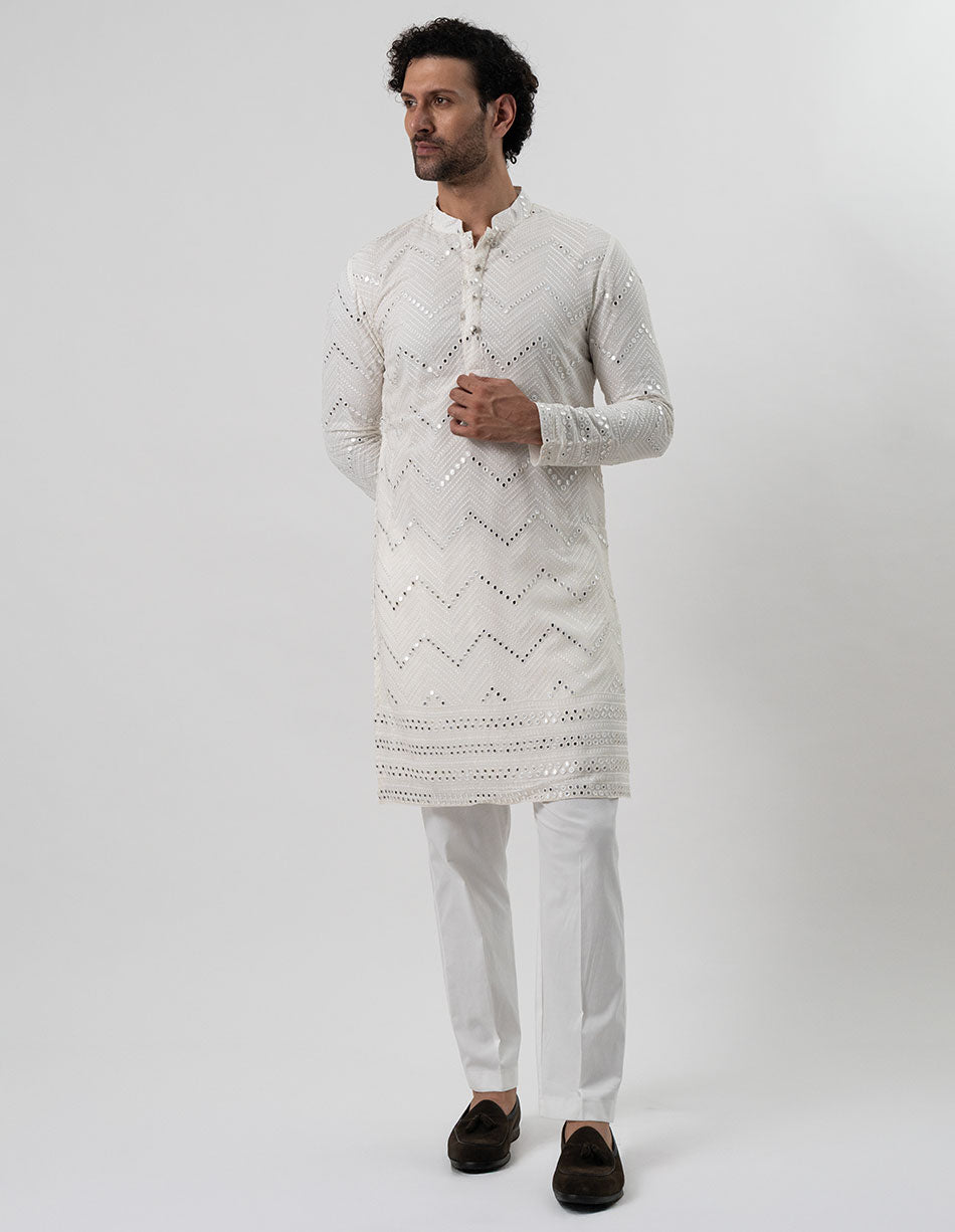 White Mirror Chevron Kurta