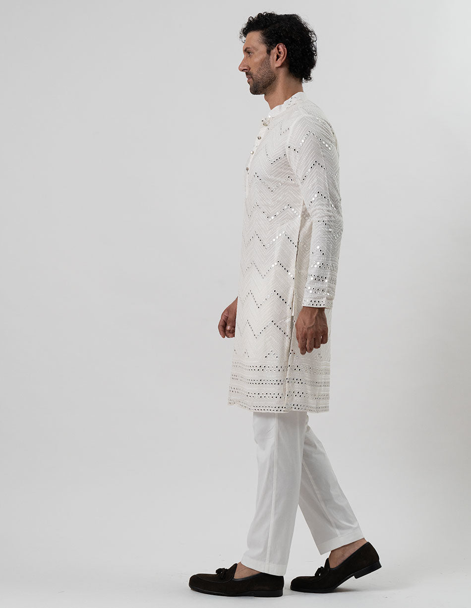 White Mirror Chevron Kurta