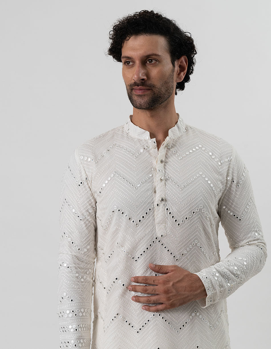 White Mirror Chevron Kurta