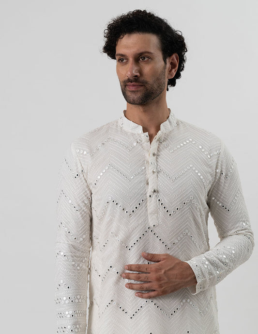 White Mirror Chevron Kurta