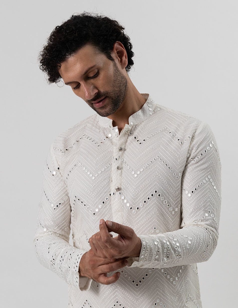 White Mirror Chevron Kurta