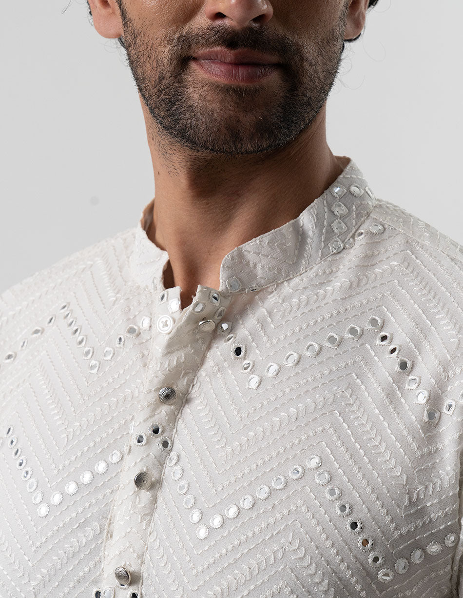White Mirror Chevron Kurta