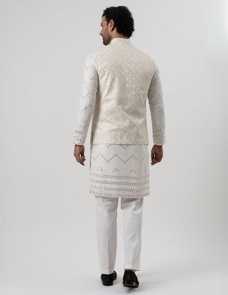 Ivory Zari Diamond Jaal Bandhgala