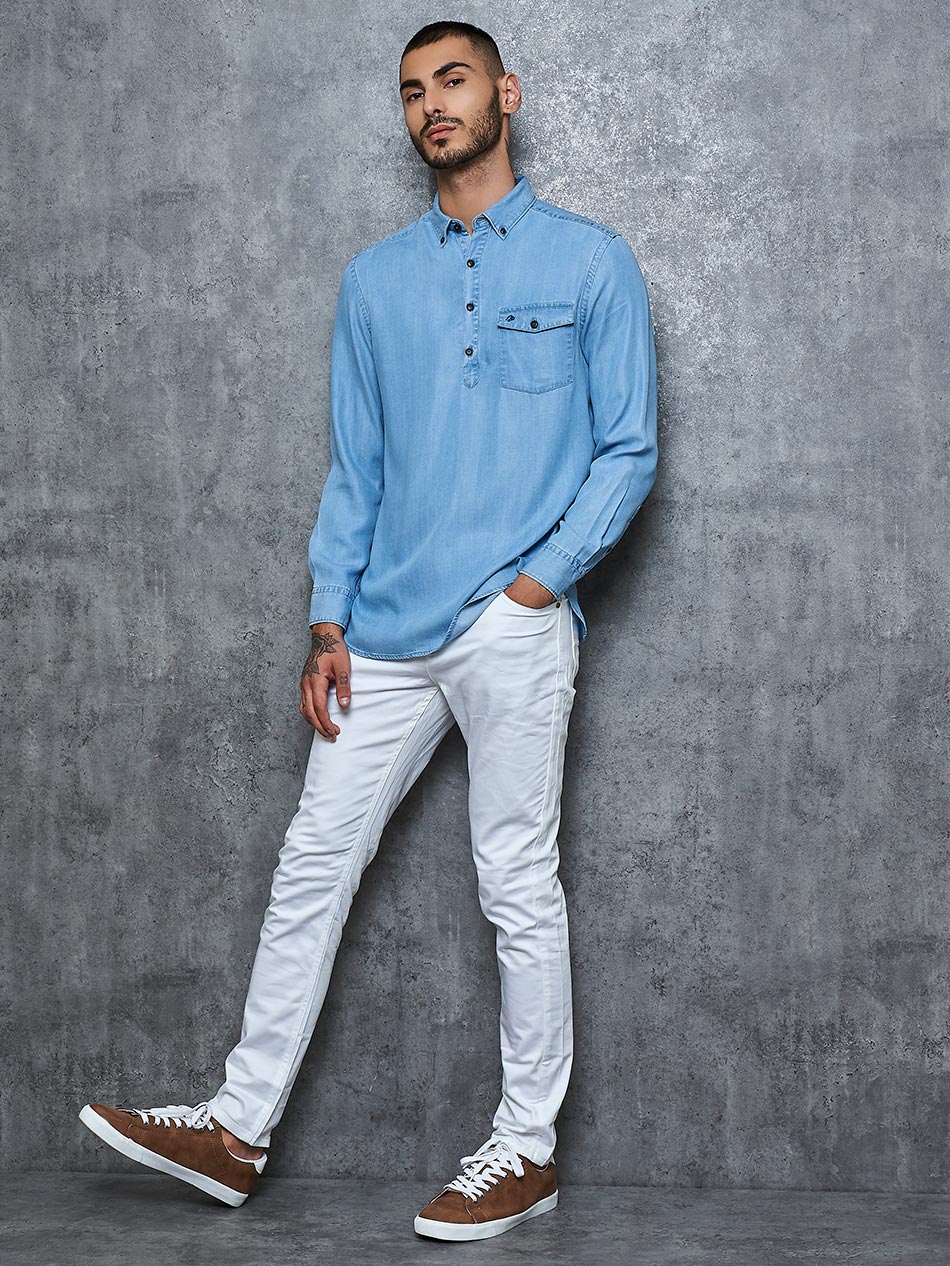 Light Wash Tencel Denim Popover Shirt