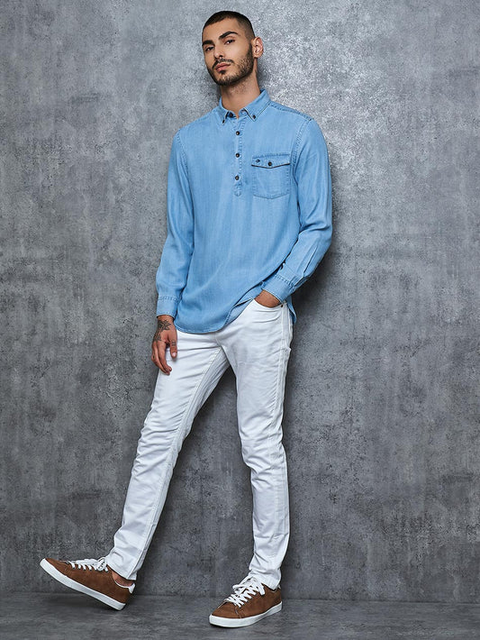 Light Wash Tencel Denim Popover Shirt