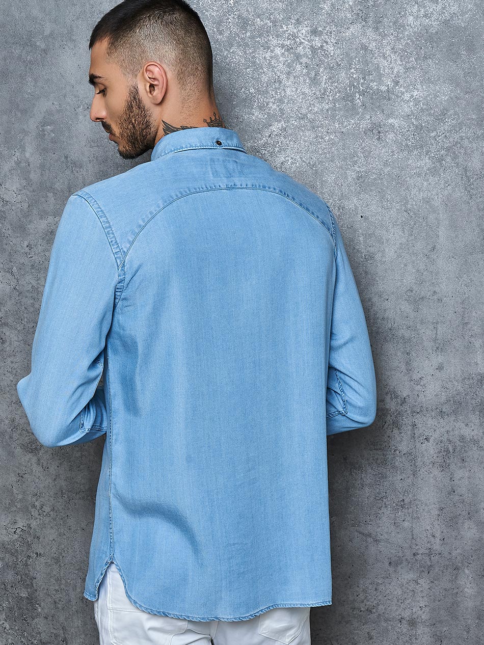 Light Wash Tencel Denim Popover Shirt