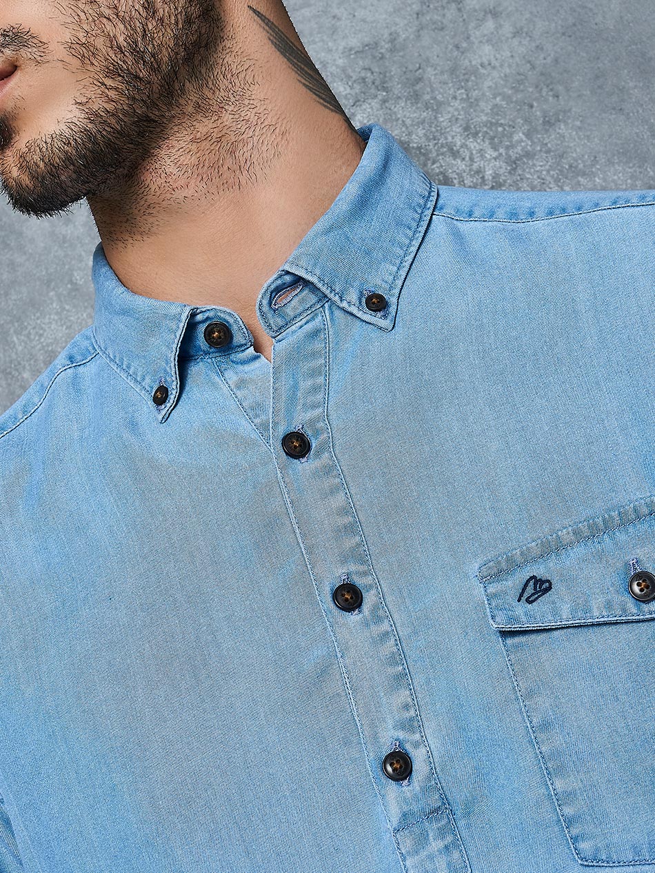 Light Wash Tencel Denim Popover Shirt