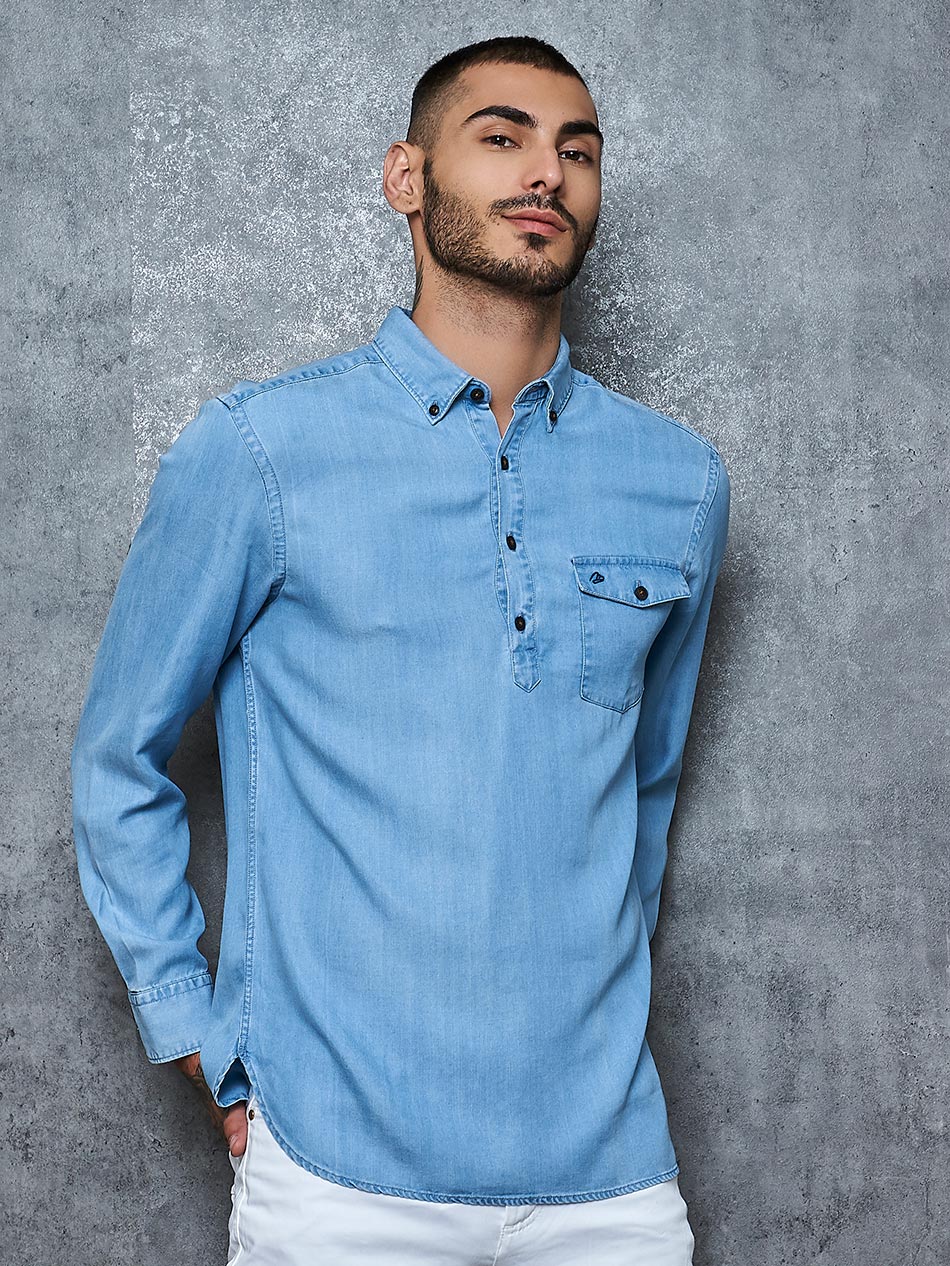 Light Wash Tencel Denim Popover Shirt