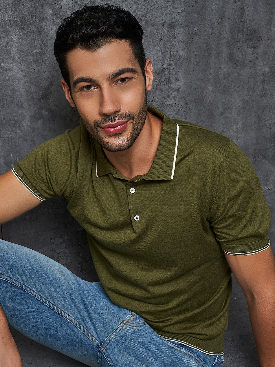 OLIVE KNIT POLO