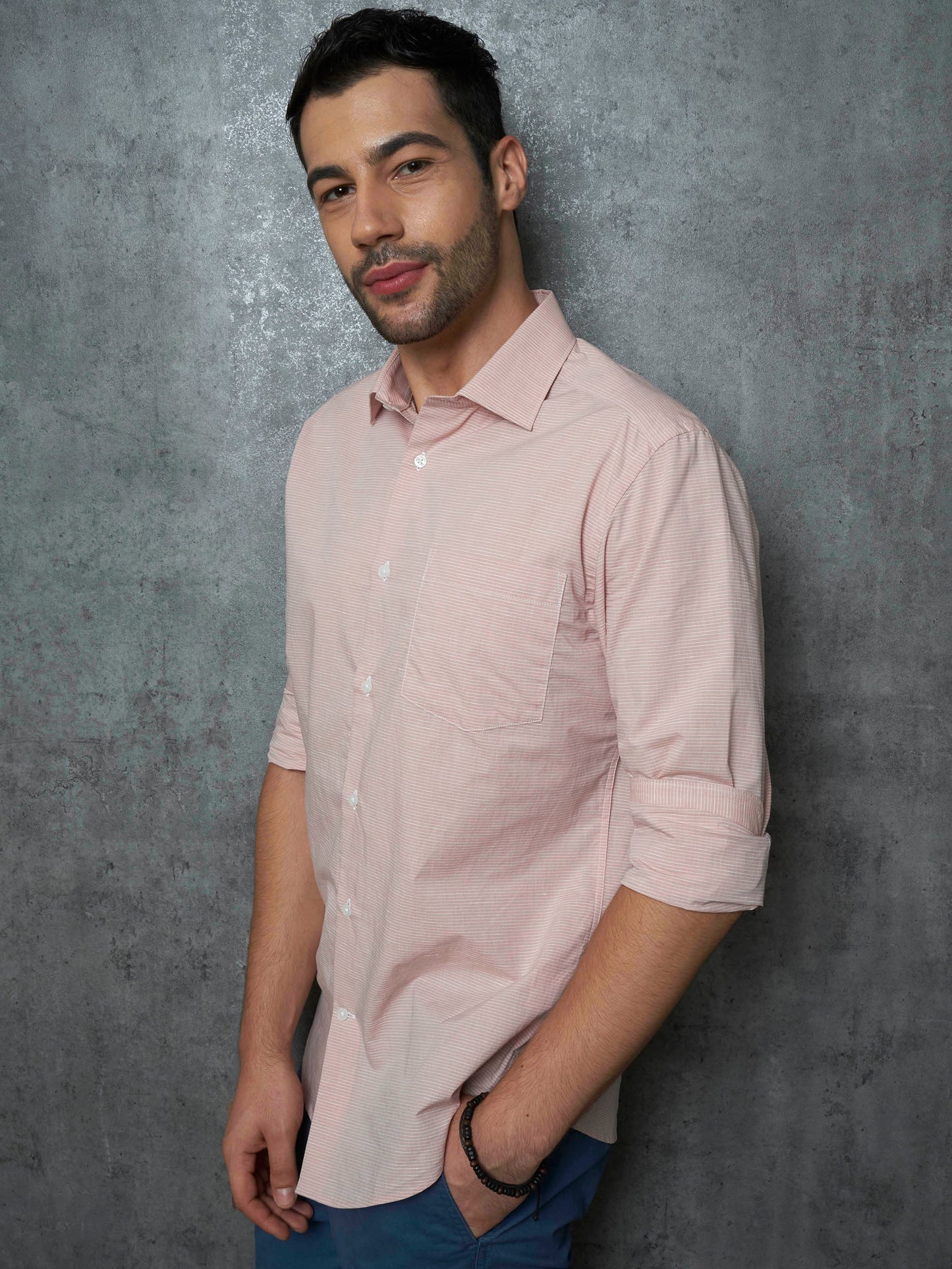 PEACH FINE STRIPE SHIRT