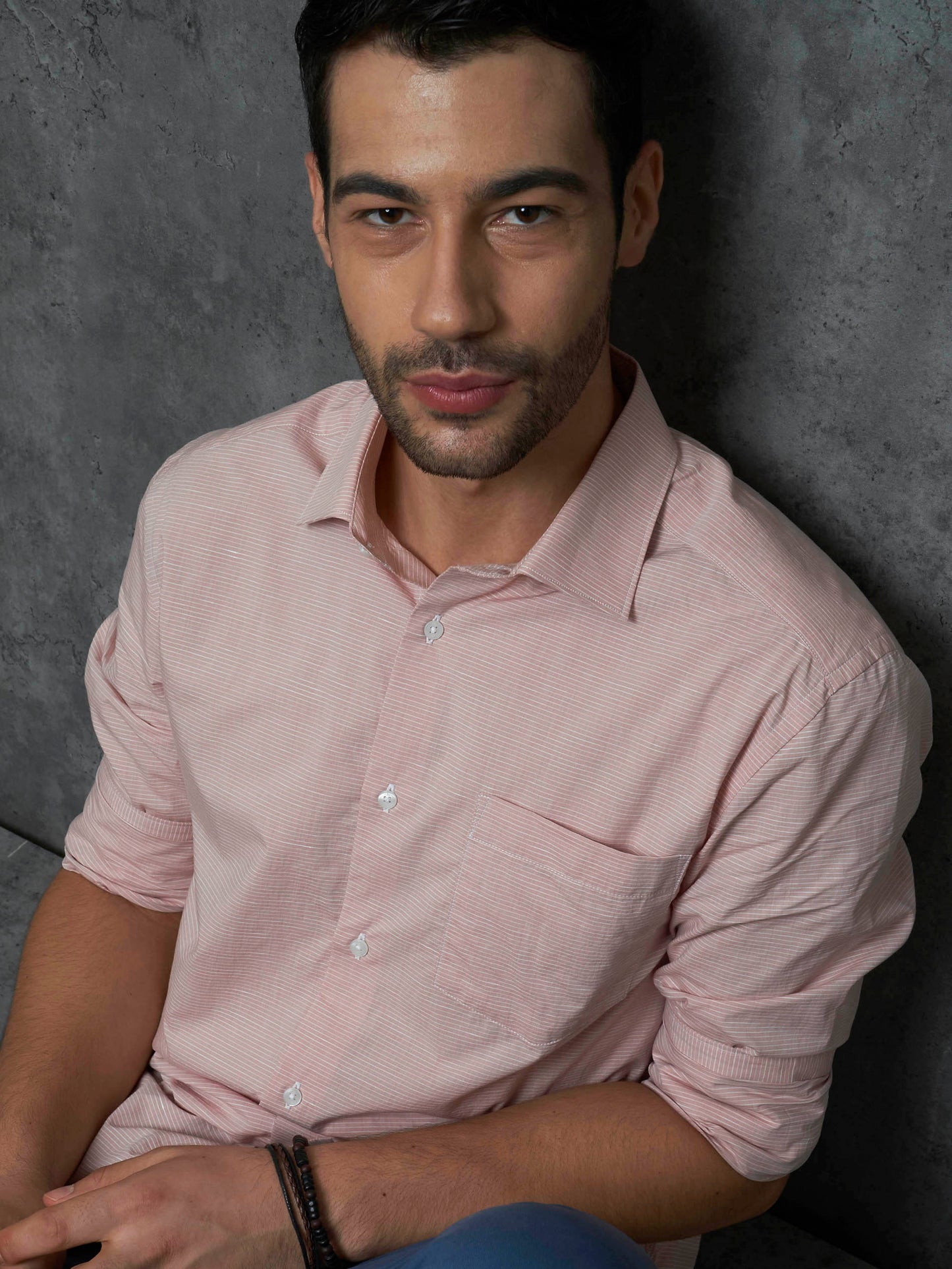 PEACH FINE STRIPE SHIRT