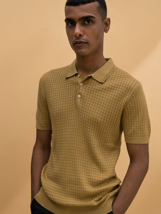 SAND BROWN TEXTURED POLO
