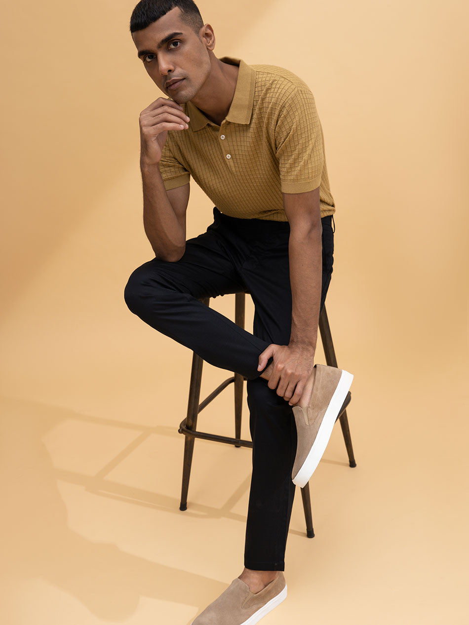 SAND BROWN TEXTURED POLO