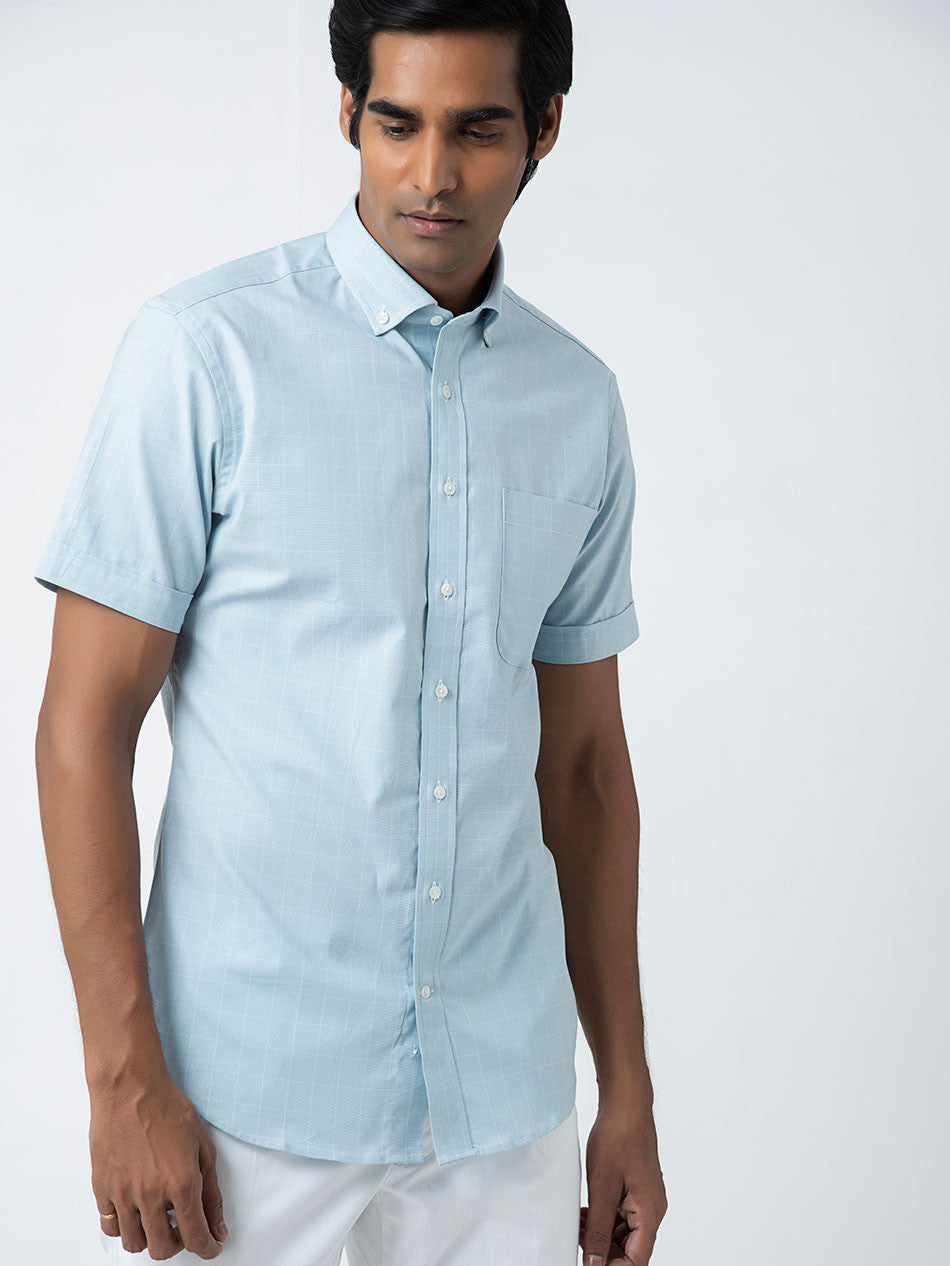 ICE BLUE CHECK STRETCH S/S SHIRT