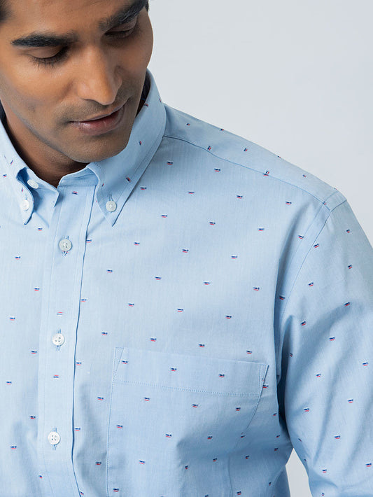 BLUE JACQUARD BUTTON DOWN SHIRT