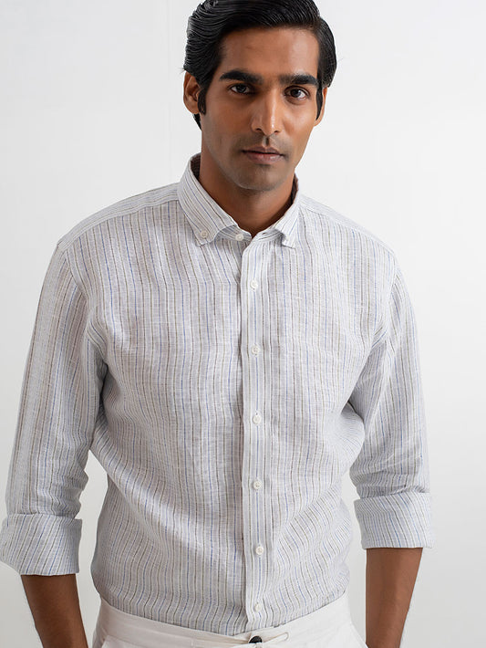 LINEN STRIPE BUTTON DOWN SHIRT