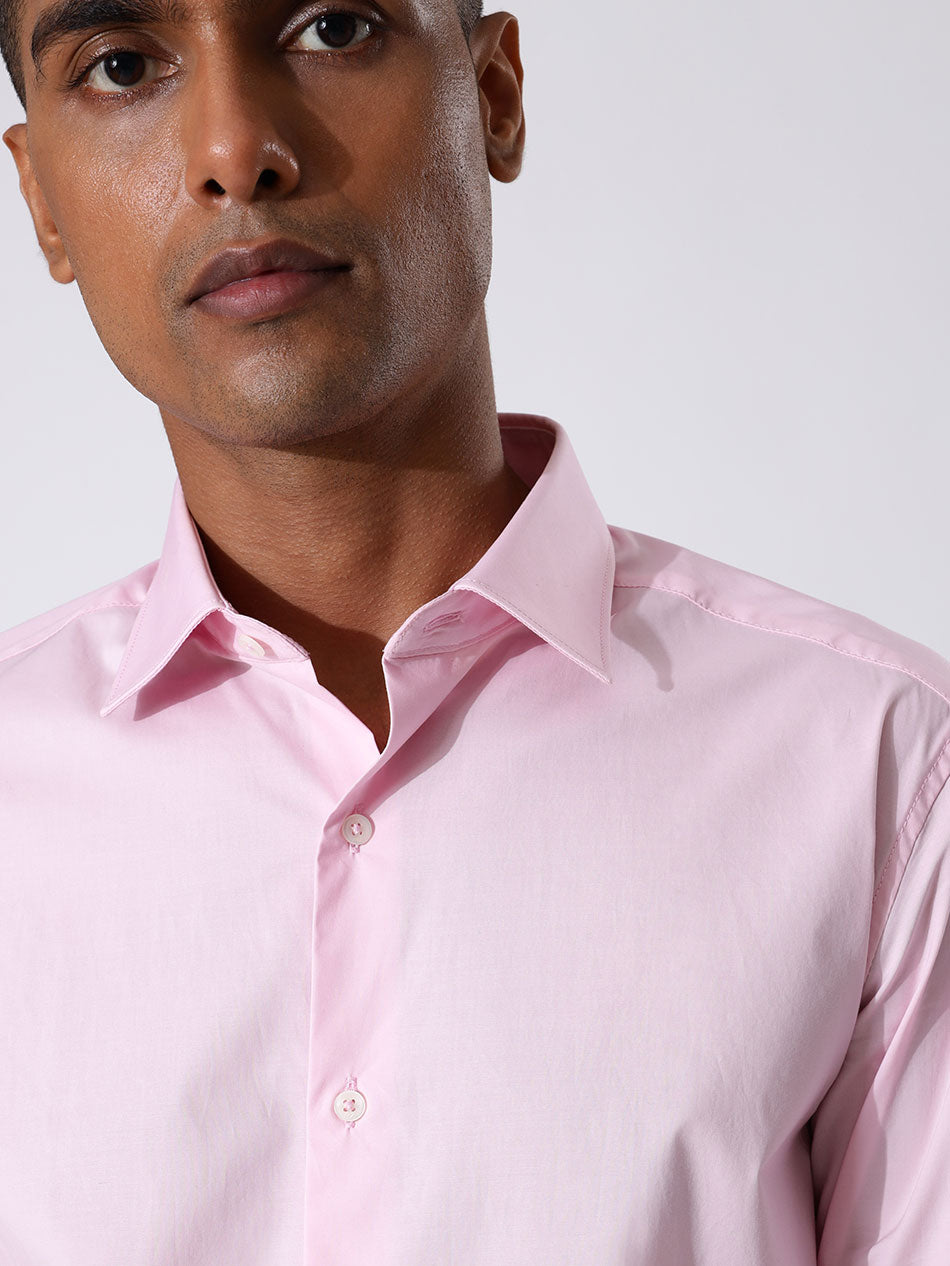 Men's Cotton Stretch Pink Formal Shirt Front Shot